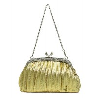 Evening Bag - Pleated Clutch w/ Rhinestone Frame - Gold BG-92056G